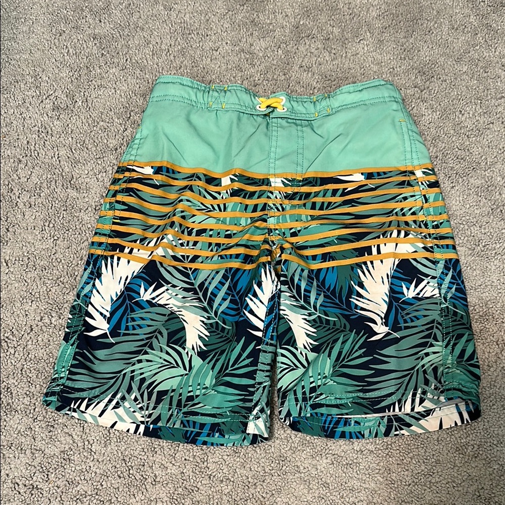 Tropical Green and Yellow kids Swim Shorts
